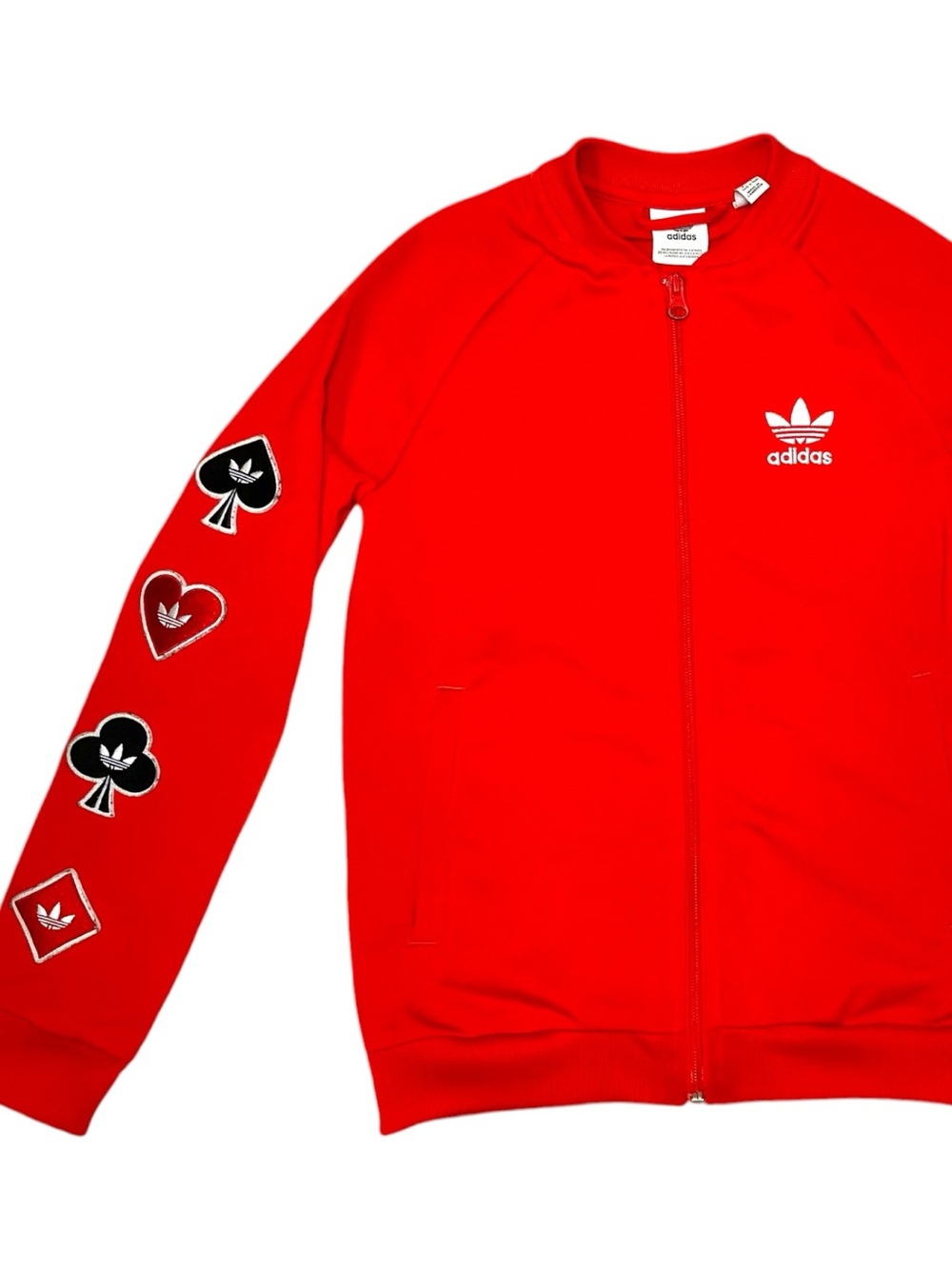 Adidas Kids 9-10 Red Zip Track Jacket Trefoil Logo Card Suit Sleeve Graphic